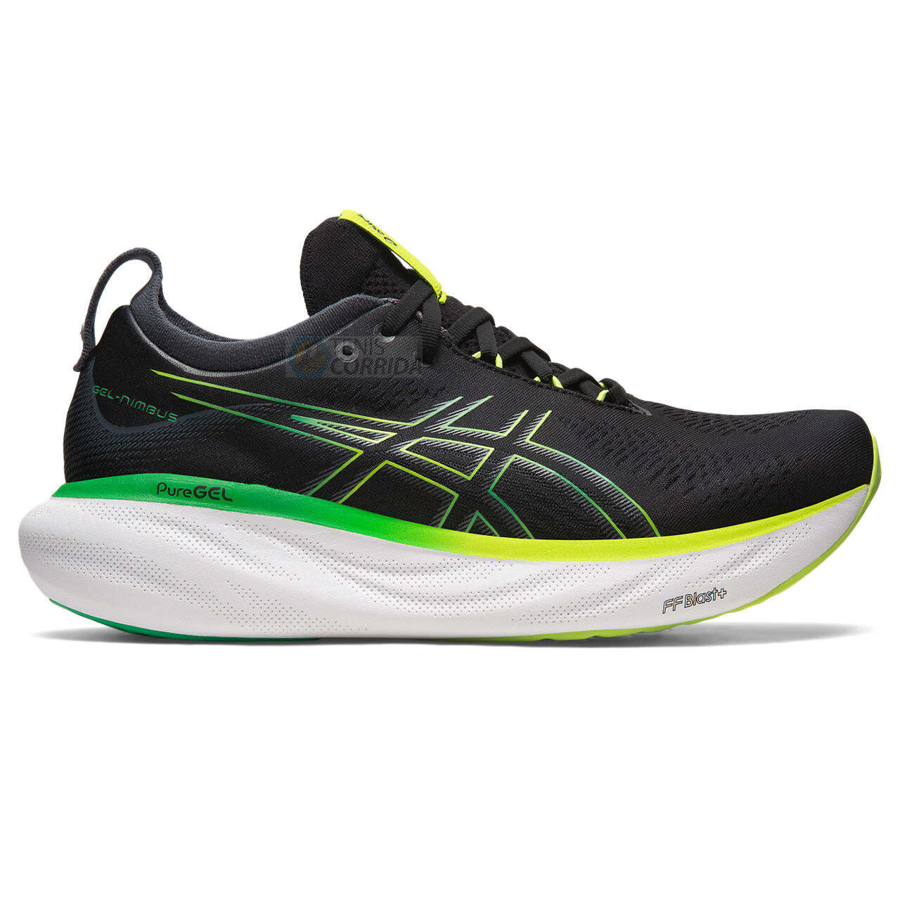 Tênis Asics Gel Nimbus 25 - Masculino - Preto e Verde Limão