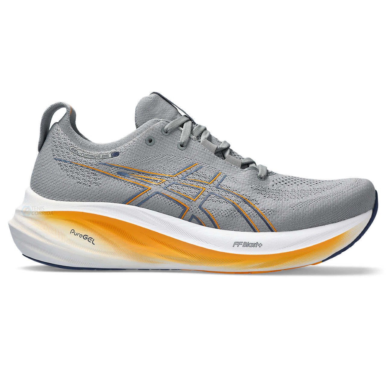 Tênis Asics Gel Nimbus 26 - Cinza e Azul Marinho Laranja - Masculino